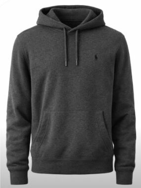 Polo Ralph Lauren Hoodie Mens Sz M Gray Pullover Brown Suede Elbow Patch Cotton